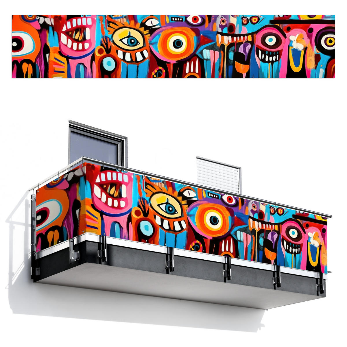 BALKON-SICHTSCHUTZ Abstrakt - Gesicht - Farbenfroh - Multicolor, Kunststoff (500/95cm) - MuchoWow