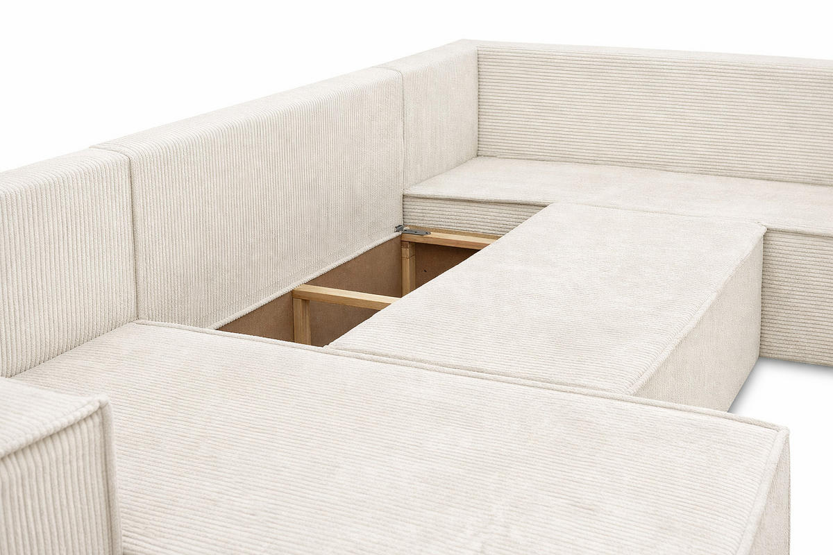 WOHNLANDSCHAFT STYLO U-Form mit Schlaffunktion Bettkasten Cordstoff Poso Beige - Beige, Kunststoff (315/90/215cm) - Wohnideebilder