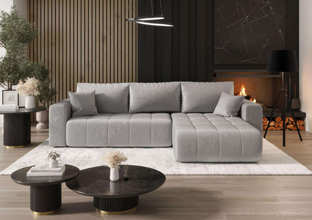 ECKSOFA mit Schlaffunktion MILO R Monolith 84 Rechts - Grau, Textil (280/175cm) - Bedante