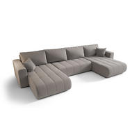 SEDACÍ souprava LARA tvar U světle šedá pletená tkanina Wind 84 - funkce spaní, úložný prostor - světle šedá, textil (385/85/175cm) - Cornero