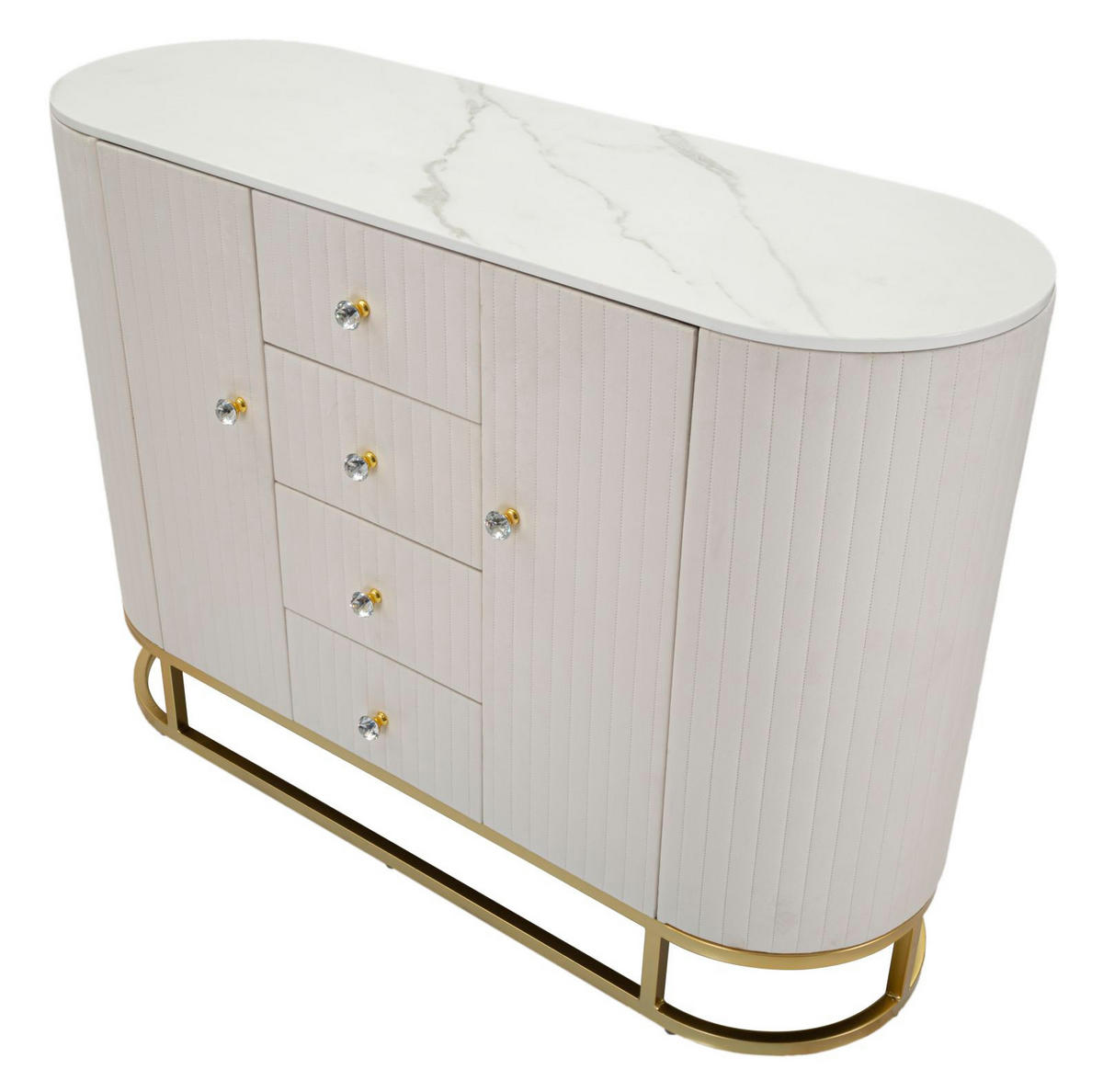 KOMMODE Montpellier, cremefarben, goldfarben und weiß, Eisen, Holz, Stoff und Polyurethan (PU), 120 x 40 x 85 cm - Goldfarben/Creme, Holz/Kunststoff (120/85/40cm) - Mauro Ferretti