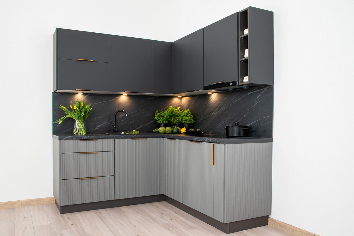 ECKKÜCHE 190 x 180 cm - MAX & KATE KS6-G350 - in Grau/Anthrazit - Anthrazit/Goldfarben, Holz/Holzwerkstoff (190/213.3/180cm) - Royal24_Markt