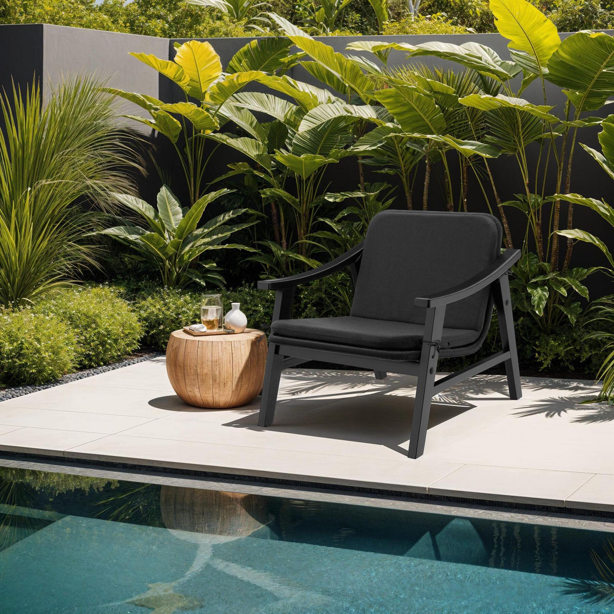 RATTAN STUHL Treviso,69 x 76 x 69,5 cm,schwarz - Schwarz, Kunststoff (69/69.5/76cm) - tectake