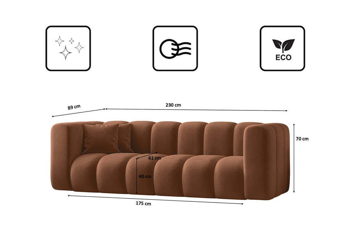 COUCH Dreisitzer-Sofa Grand Modular Stoff Salvador Braun - Braun, Holz (230/70/91cm) - Kaiser Möbel