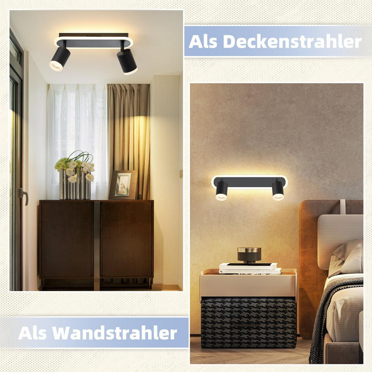 LED-DECKENLEUCHTE Lichtelf 2-flammig 33/6/9 cm - Schwarz, Kunststoff (33/6/9cm) - Nettlife