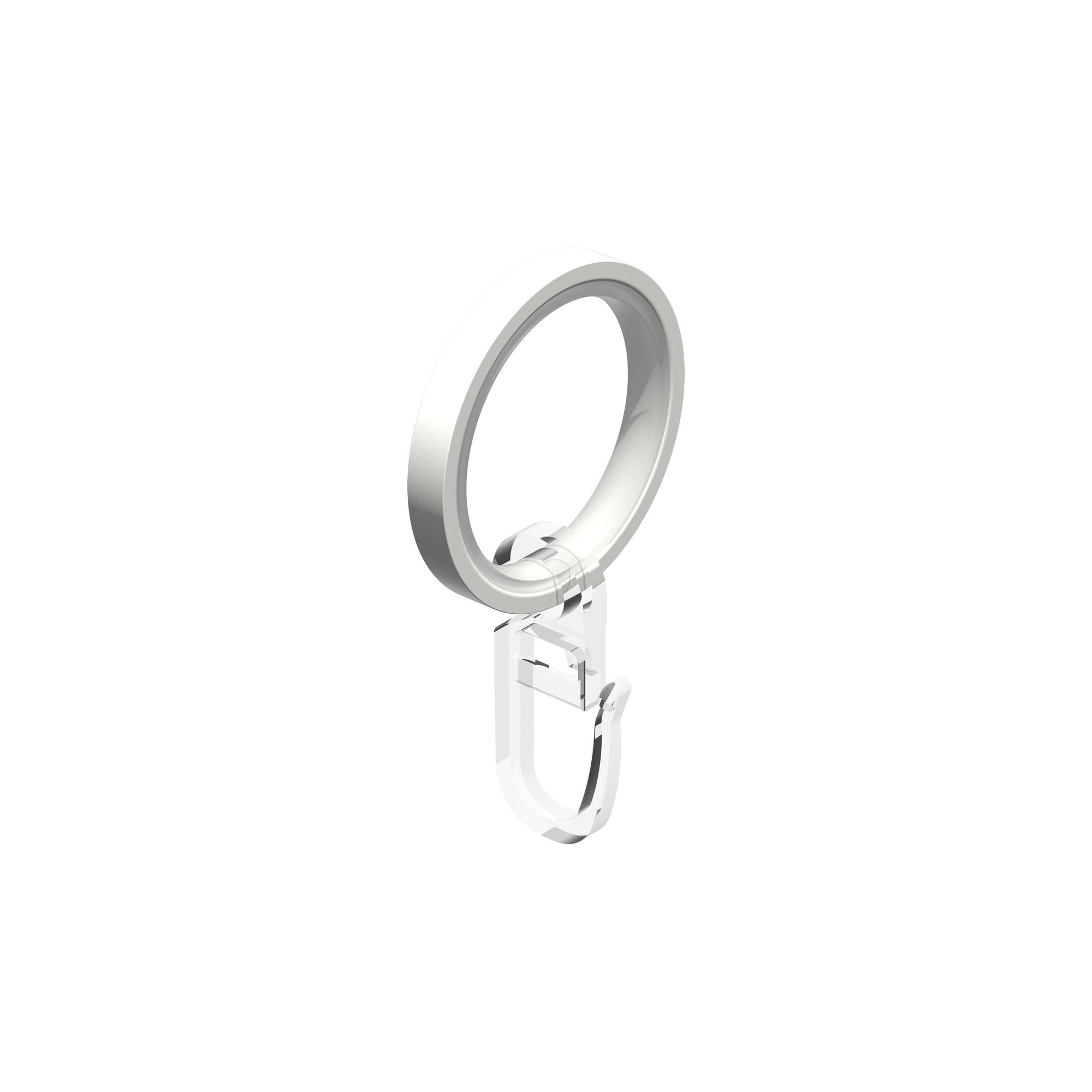 FLACHRINGE MIT EINLAGE UND FALTENHAKEN FÜR GARDINENSTANGEN 20 mm Ø, Weiß, Packung 10 Stück - Weiß, Metall (20cm) - INTERDECO