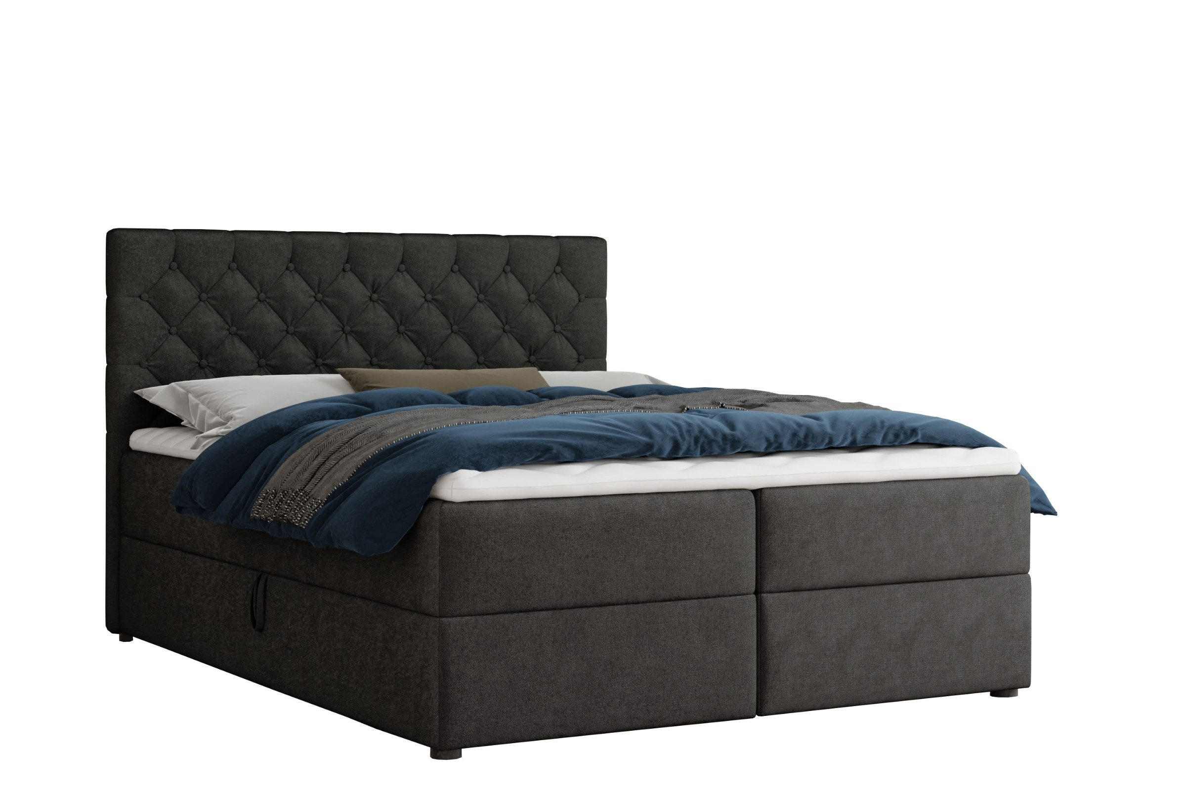 BOXBETT MIRAMI 120/200 Schwarz mit Taschen-Federkernmatratzen 7 Zonen H4 - Schwarz, Holz/Holzwerkstoff (140/200cm) - Deine Möbel 24