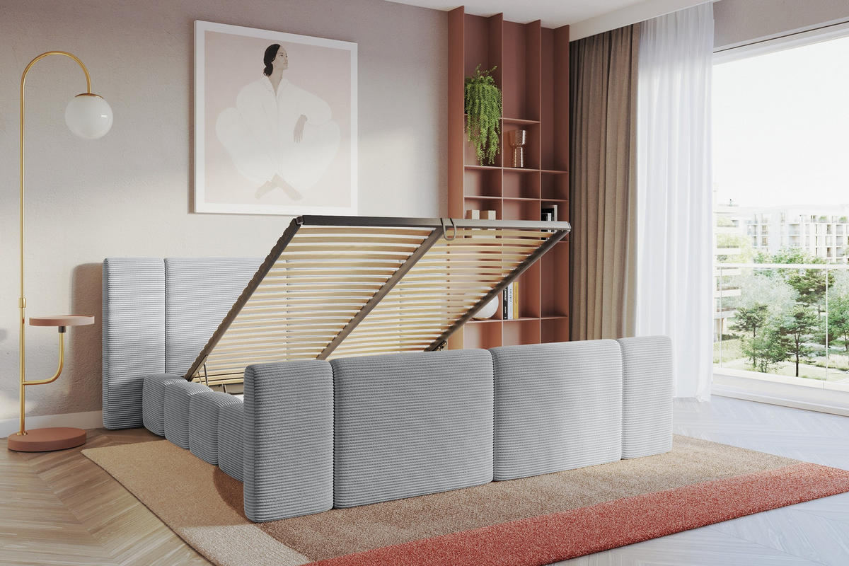 POLSTERBETT mit Bettkasten, Fußteil und Lattenrost, Bett mit Matratze H3/H4 - NILO-Z 200x200 Grau - Anthrazit, Holzwerkstoff/Textil (200/200cm) - ALTDECOR
