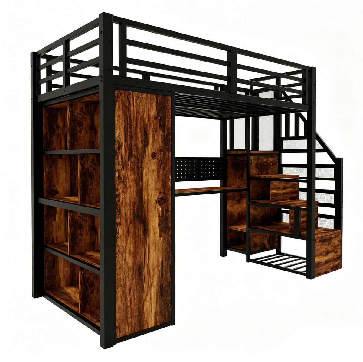 HOCHBETT 90/200 cm schwarz aus Metall und Holz mit Schreibtisch - Schwarz, Holzwerkstoff (90/200cm) - OKWISH