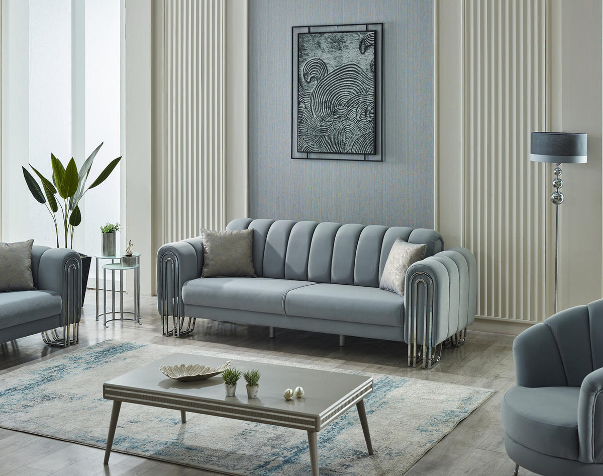 SITZGARNITUR Bloom Hellgrau Stellvariante:2+1+1 - Grau, Holz (175/85/90cm) - Villa Möbel