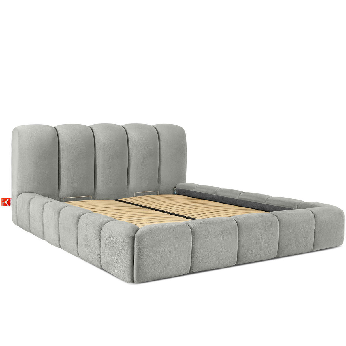 POLSTERBETT MERIDE Chenille, Hellgrau - Hellgrau/Schwarz, Holz/Textil (180/200cm) - KONSIMO®