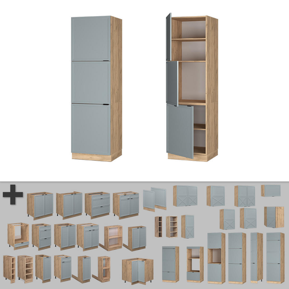 Honigeiche/Hellblau, Holzwerkstoff (60/206.8/58cm) - Vicco