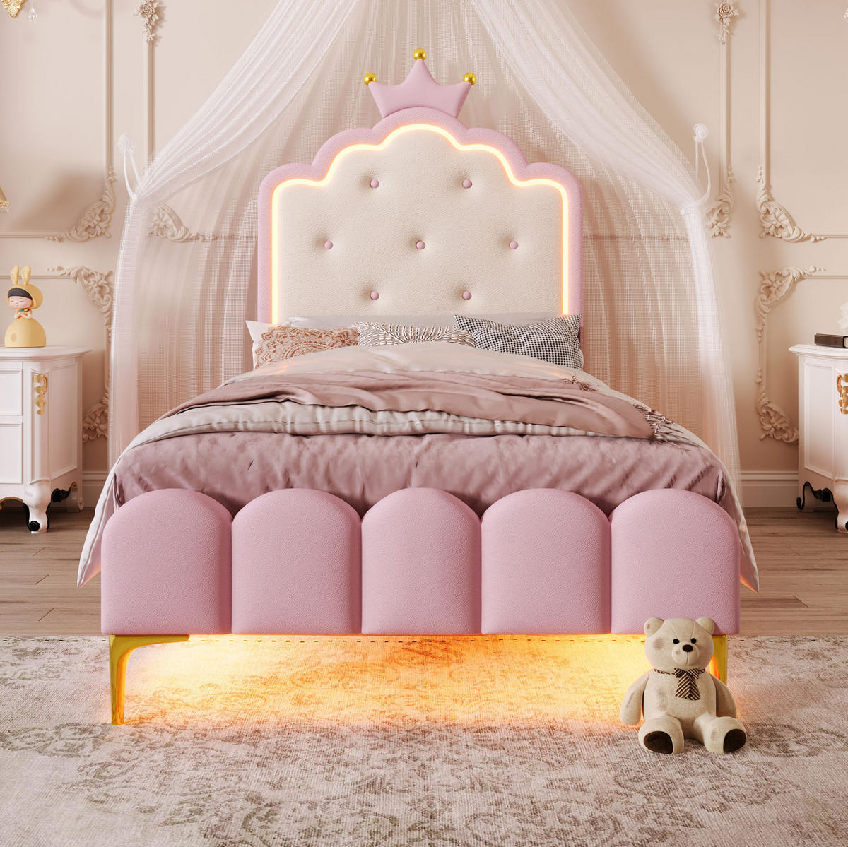 POLSTERBETT 90/200 cm aus PU mit LED-Ambientebeleuchtung Rosa - Pink, Kunststoff (90/200cm) - Modenvie