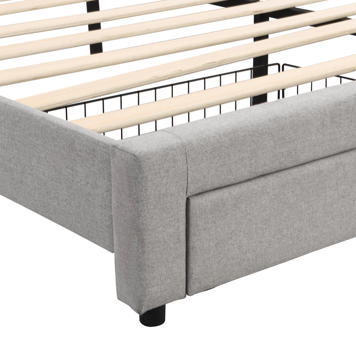 POLSTERBETT aus Leinen 180x200 cm in Grau mit LED-Beleuchtung & 2 Schubladen - Grau, Textil (180/200cm) - Modfu