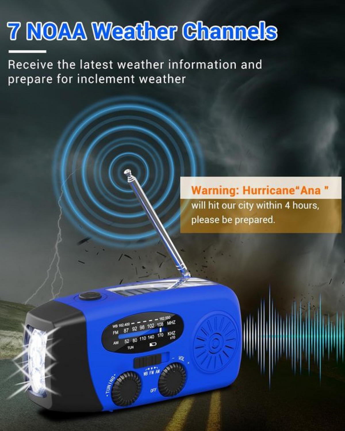 RADIO – NOAA AM/FM – Handkurbel-Generator / LED-Taschenlampe / 2000-mAh-Powerbank – Blau - Blau, Kunststoff (12.8/4/6.5cm)