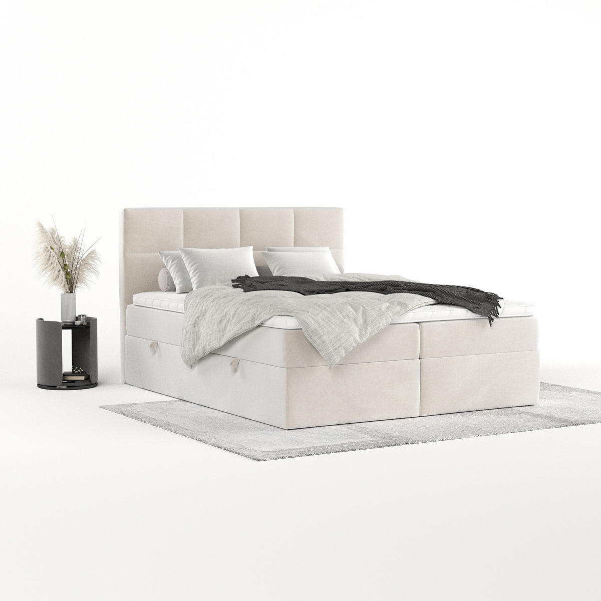 BOXBETT Oris 180/200 cm Creme im Paros Stoff - Creme/Schwarz, Holz/Holzwerkstoff (180/200cm) - AltaBeds
