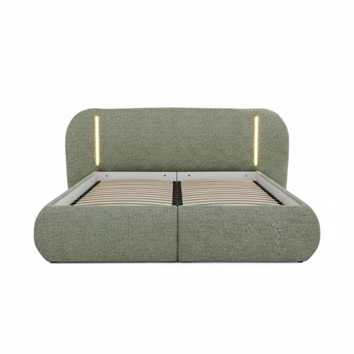 POLSTERBETT Corfu mit LED-Beleuchtung, mit Bettkasten, rundliche Formen, 140x200, Grün - Grün, Textil/Metall (140/200cm) - Beautysofa