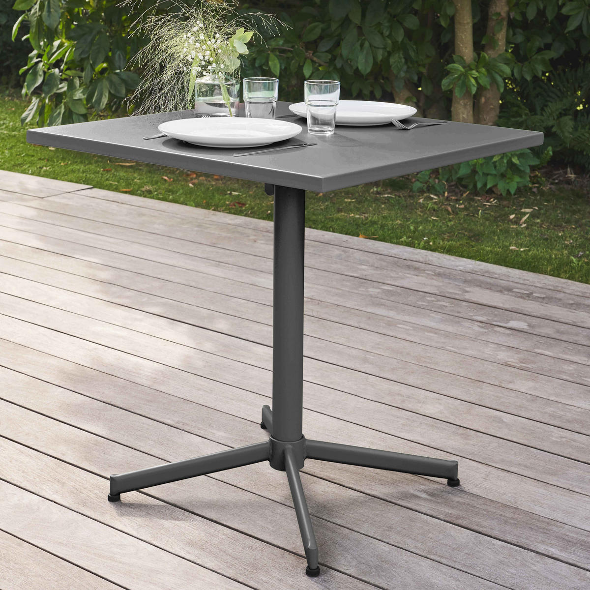 GARTENTISCH , klappbar, Grau - Grau, Metall (70/70/72cm) - Oviala