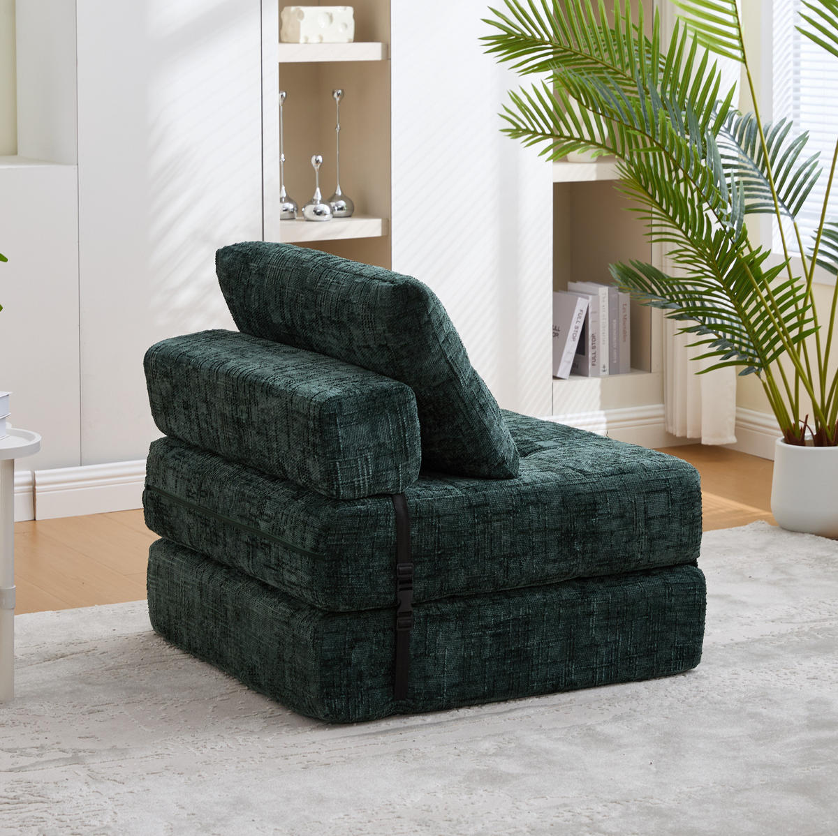ROZKLÁDACÍ pohovka 79/79/57 cm smaragdová z žinylky s funkcí lůžka a polštáři - tmavě zelená, textil (79/57/79cm) - OKWISH
