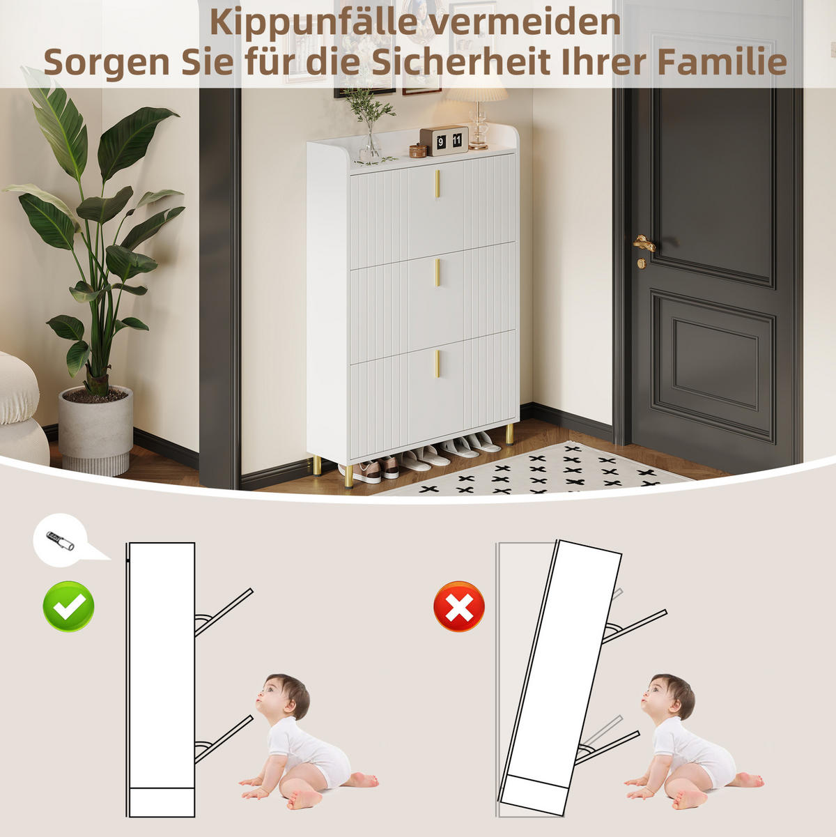 SCHUHSCHRANK 80/23/123,5 cm aus MDF mit 3 Klappen und verstellbaren Einlegeböden, platzsparend, Weiß - Weiß, Holzwerkstoff (80/123.5/23.5cm) - Redom