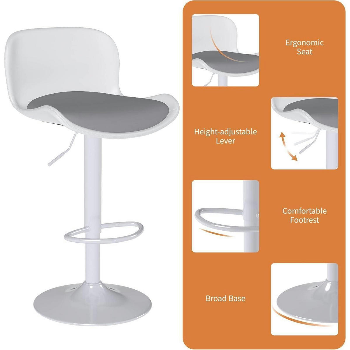 BARHOCKER 4er Set höhenverstellbar in Weiß/Grau - Weiß, Kunststoff (48/97/45cm)