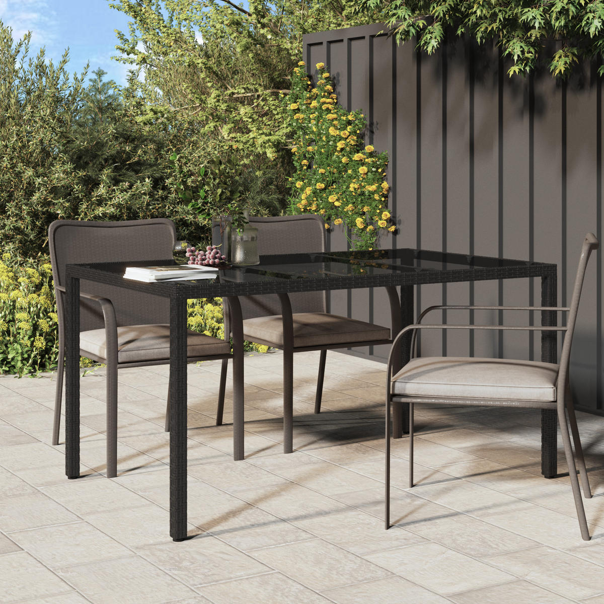 GARTENTISCH Roth 90/75.5/150 cm - Schwarz, Naturmaterialien (90/150/75.5cm) - ZMH