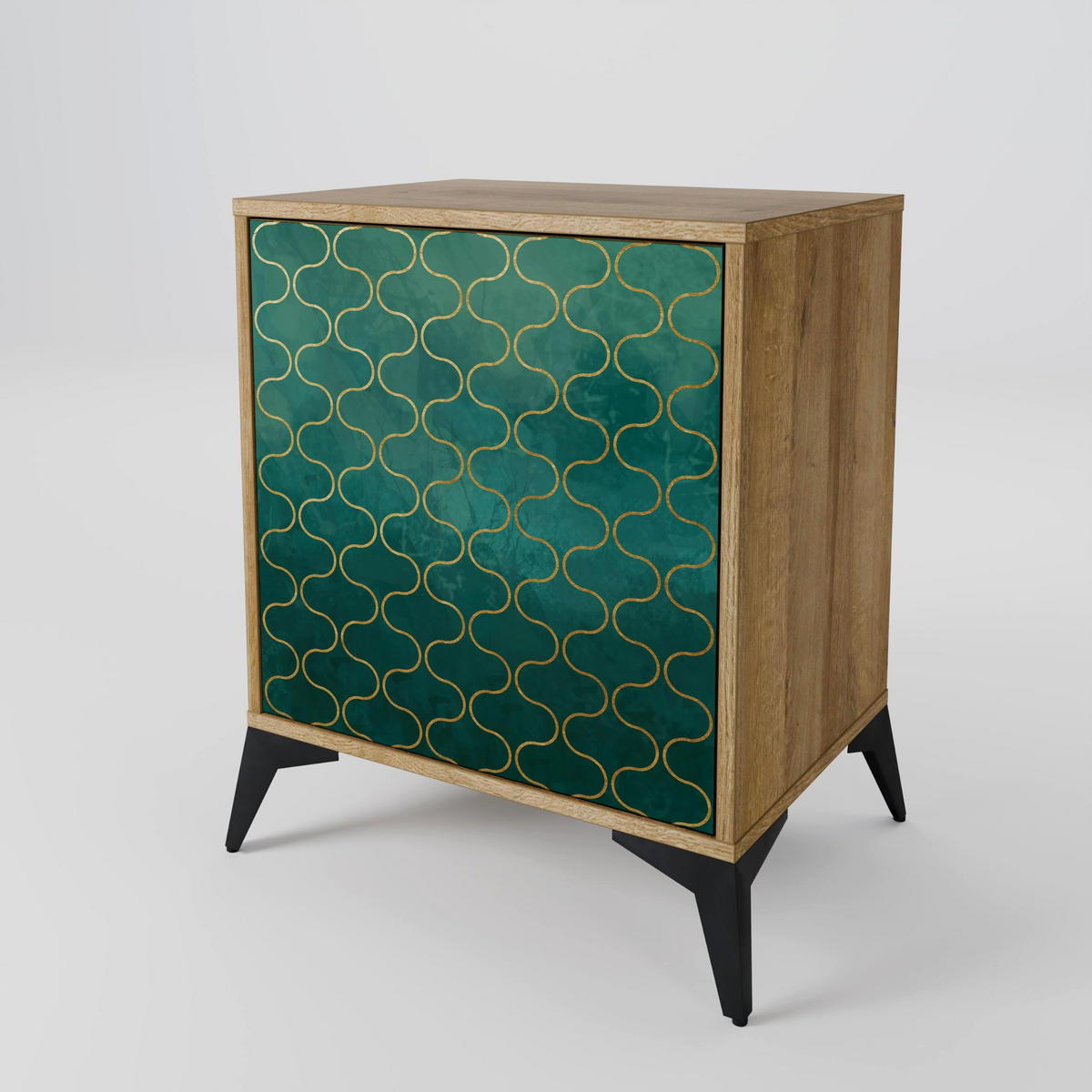 SIDEBOARD TESSELATED GREENERY, Eichefarben, 57,5x42x77,5 cm, Schräge Buchenholzfüße - Eichefarben/Buchefarben, Holzwerkstoff/Buchenholz (57.5/77.5/42cm) - SpaceRebels