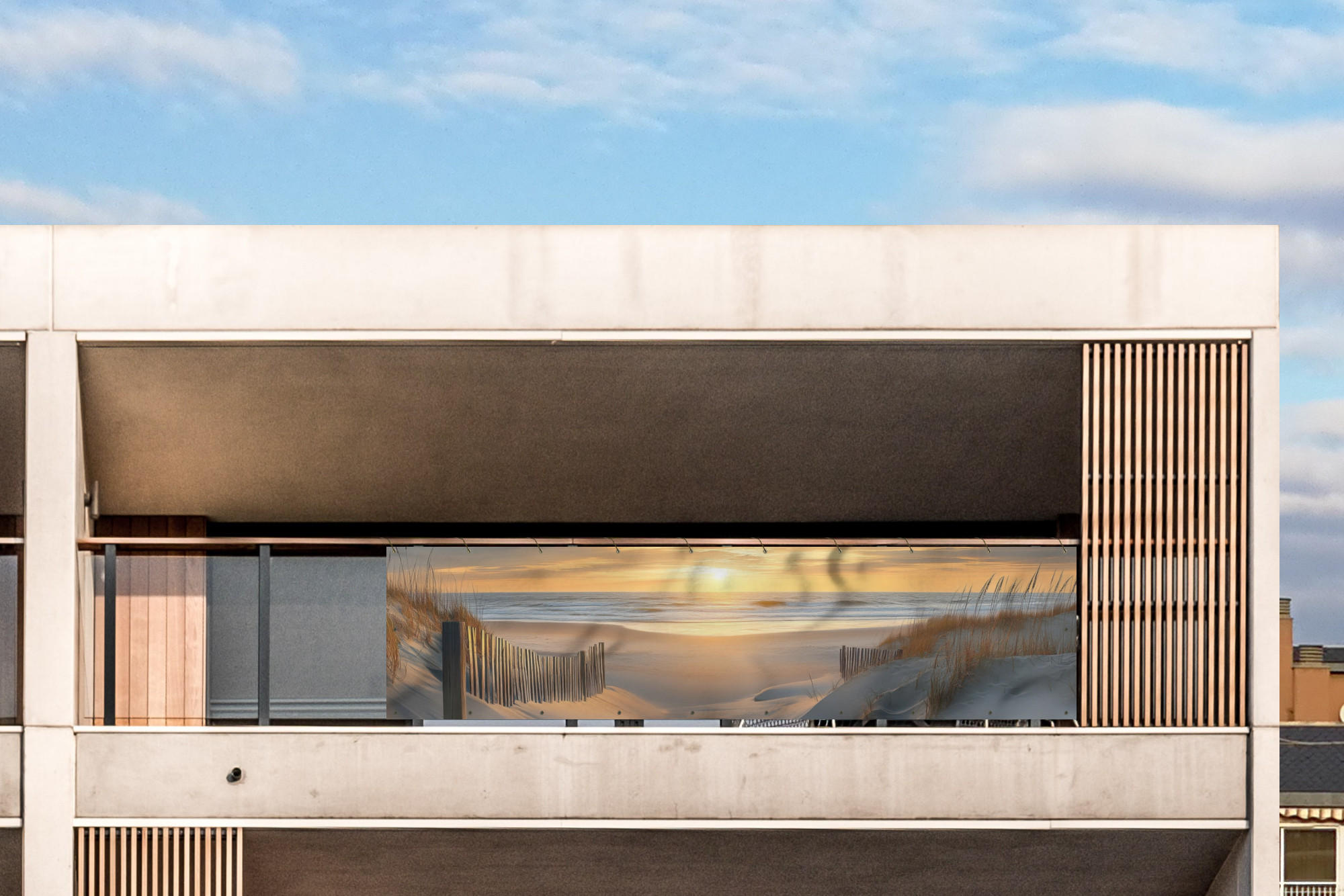 BALKON-SICHTSCHUTZ Strand - Dünen - Sonnenuntergang 300x80 cm - Sandfarben, Kunststoff (300/80cm) - MuchoWow