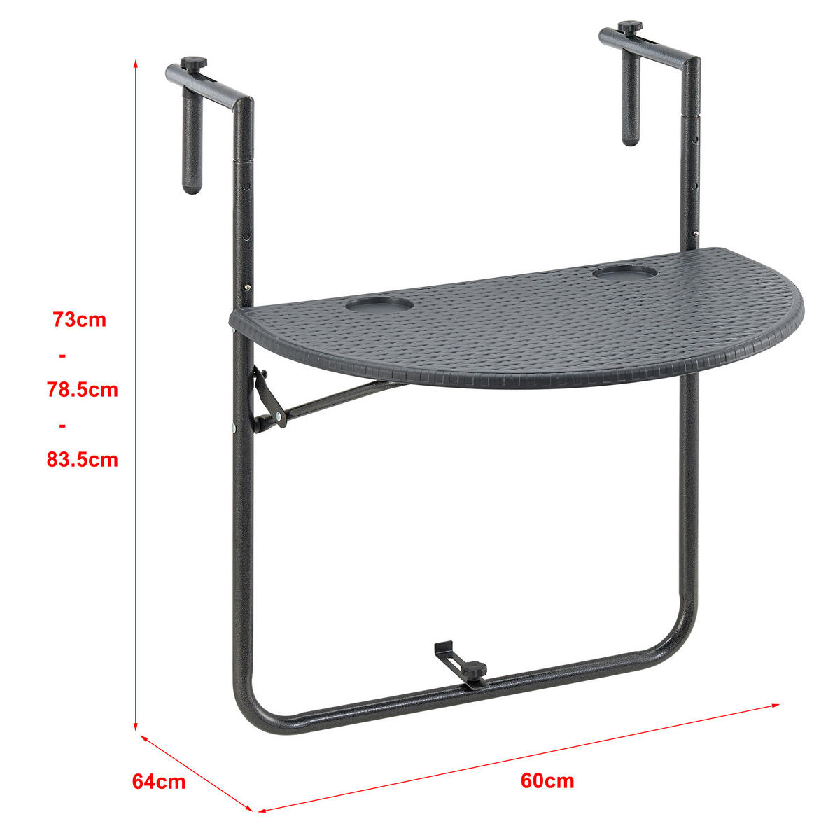 BALKONHÄNGETISCH Cicala - Dunkelgrau, Metall (64/60/83.5cm) - [en.casa]