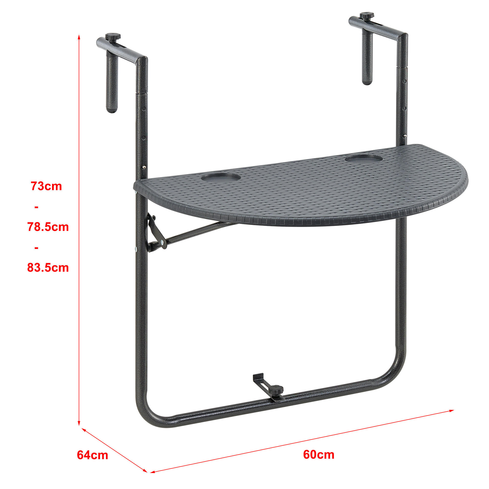 Thumbnail - [en.casa] Balkonhängetisch, Dunkelgrau, Metall, 60x83.5x64 cm, Balkonmöbel, Balkontische