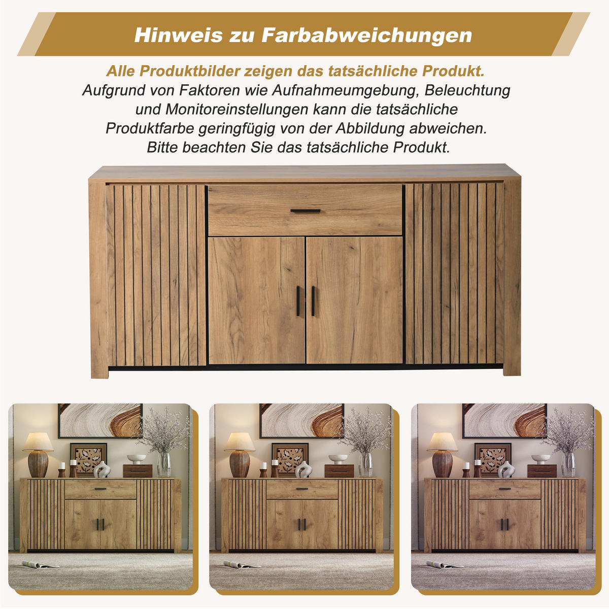 SIDEBOARD Holz 4 Türen 1 Schublade 160x40x75cm Stauraum - Eichefarben, Holzwerkstoff (40/75/160cm) - FLIEKS