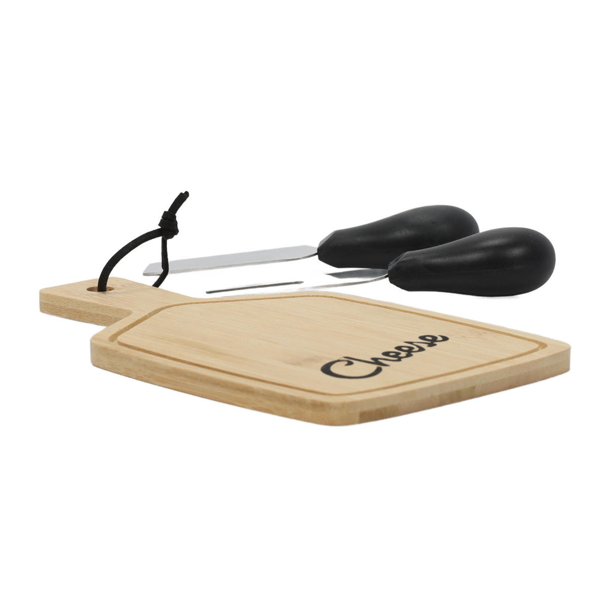 SERVIERBRETT für Käse und Schinken mit 2 Messern 23,5/22,5/2,5 cm - Braun, Naturmaterialien (22.5/23.5cm) - Excellent Houseware