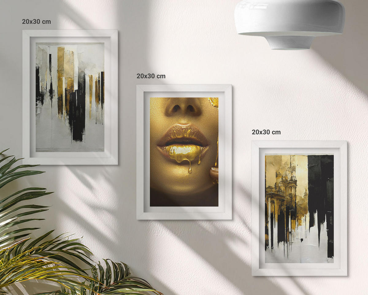 WANDBILDER 3er-Set - 20x30 cm Weißer Rahmen - Abstrakte Porträtmalerei - Weiß, Kunststoff (20/30cm) - ArtPrintCave