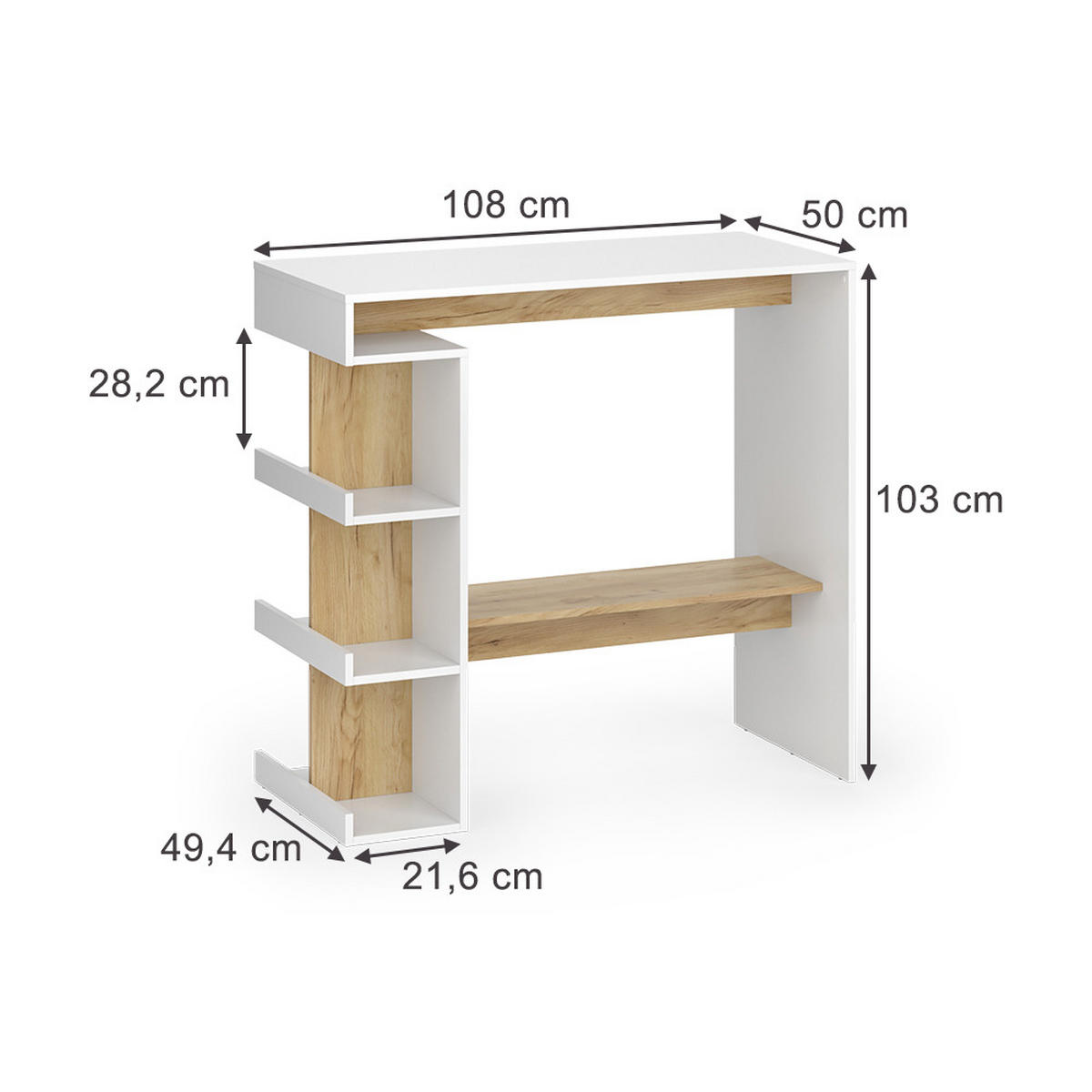 BARTISCH Dana Weiß/Goldkraft Eiche 108 x 50 cm - Honigeiche/Weiß, Holzwerkstoff (50/108/103cm) - Vicco