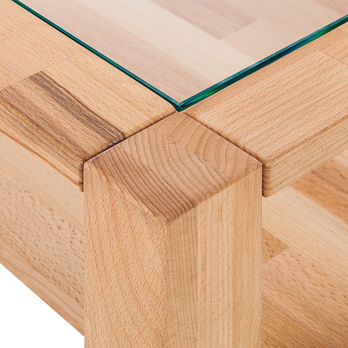 COUCHTISCH - Kernbuche massiv - geölt - Kernbuche, Glas/Holz (70/70/38cm) - home24