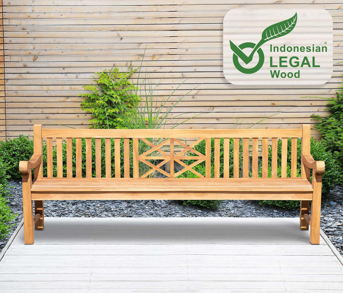 GARTENBANK Teakbank Vuzar Holz Teak Holzbank 240cm - Teakfarben, Holz (240/92/72cm) - DELUKE