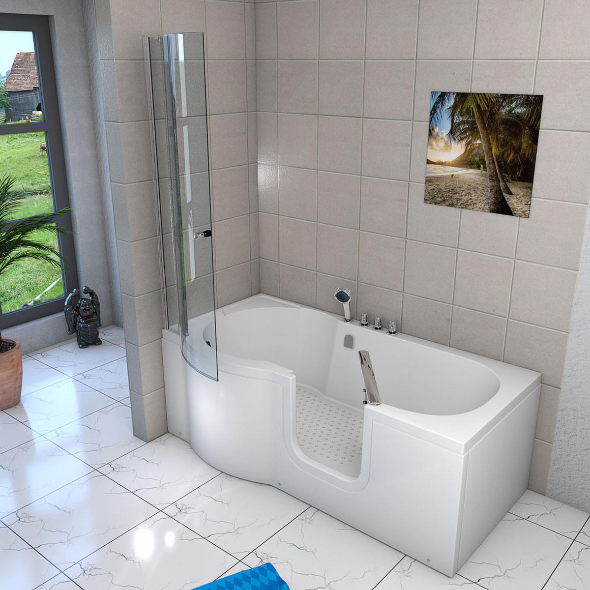 SENIORENDUSCHE mit Tür S12D-TH-R-EC 85x170 cm - Weiß, Glas/Kunststoff (85/170/200cm) - AcquaVapore by Sandra Jentho