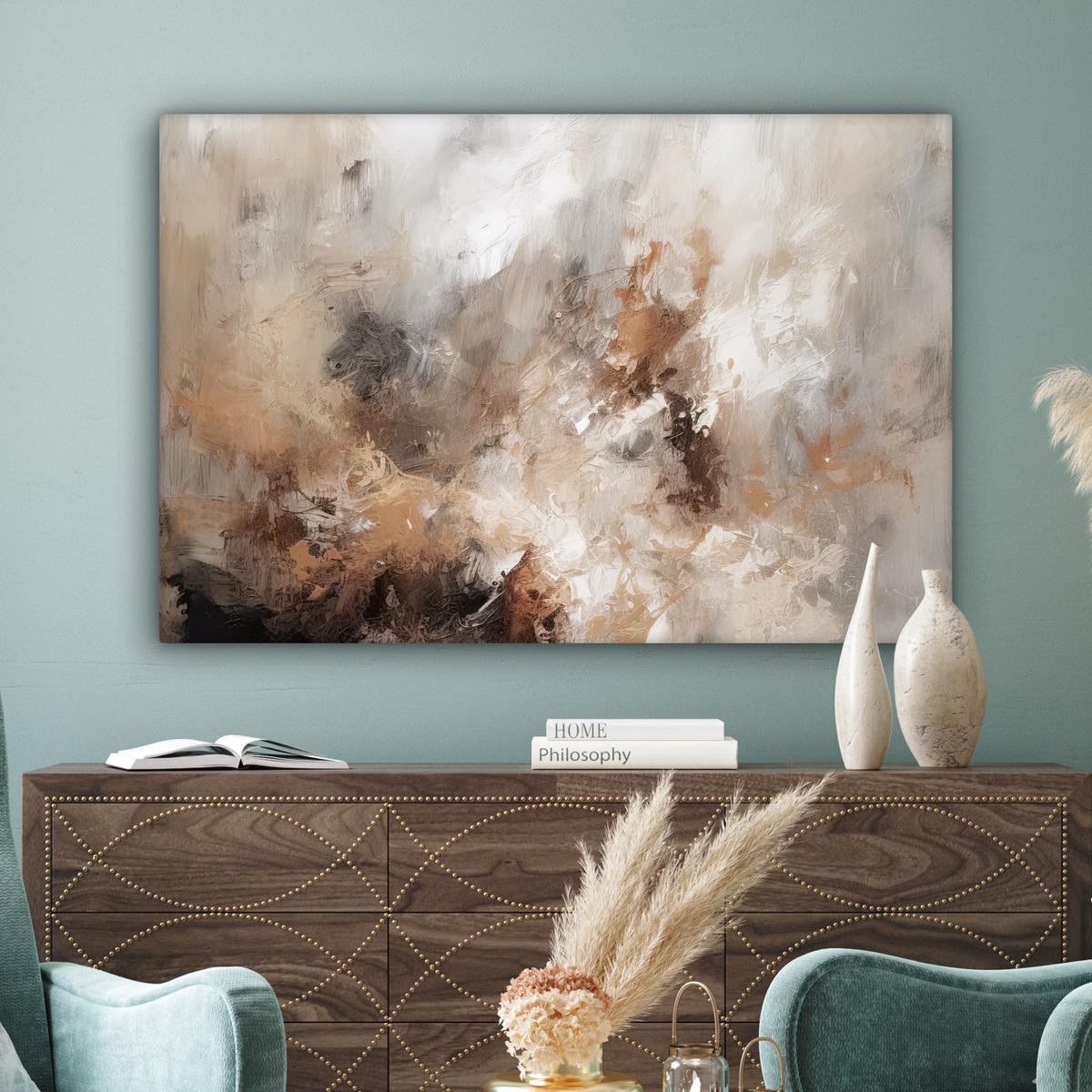LEINWANDBILD - Farbe - Abstrakt - Beige - Kunst - 120x80 - Kunstdruck - Greige, Textil (120/80cm) - MuchoWow
