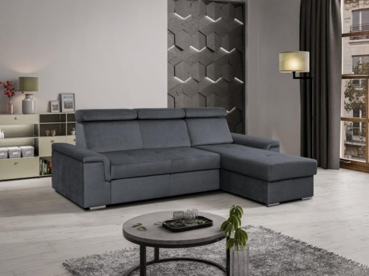 ECKSOFA Monaco L-Form mit Schlaffunktion und Bettkasten 245 cm, dunkelgrau - Dunkelgrau, Holz/Kunststoff (245/163cm) - Margaret Hadas24