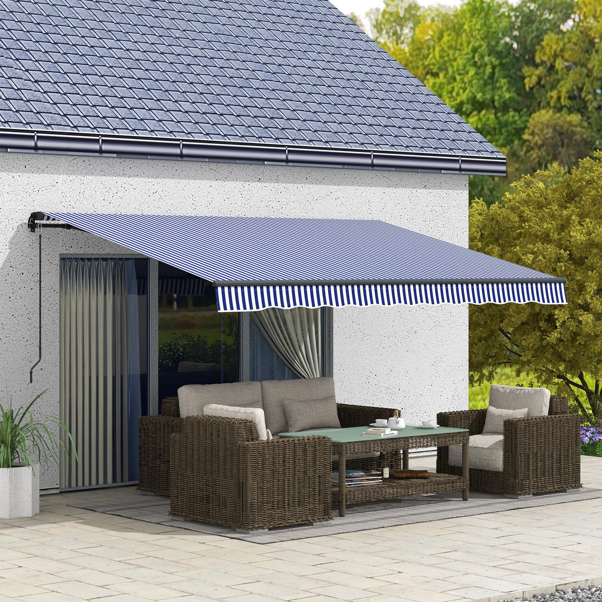 MARKISE, Blau+Weiß, Polyesterstoff, Aluminium - Blau, Metall (300/1/396cm) - Outsunny