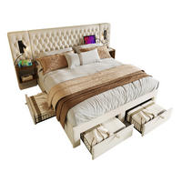POLSTERBETT 160/200 cm Beige aus Samt mit 2 Nachttischen und 4 Schubladen - Beige, Textil (160/200cm) - OKMYHOME