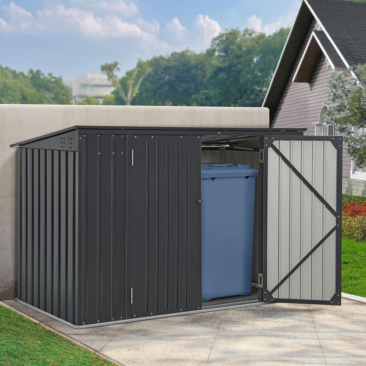 MÜLLTONNENBOX Namur Grau - Anthrazit, Metall (200/128/105cm) - Juskys