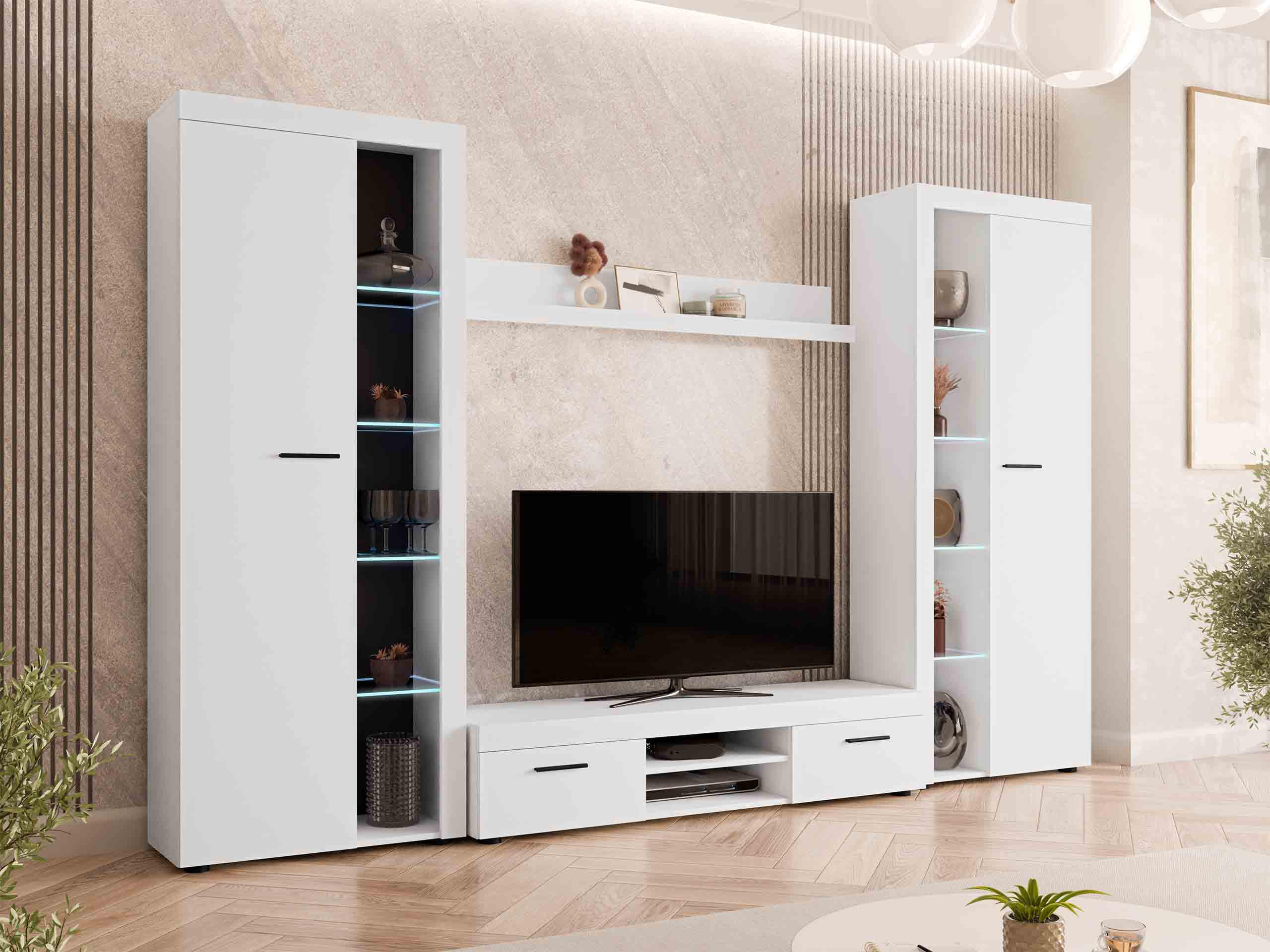 WOHNWAND Rumba XL mit LED Beleuchtung - Weiß, Holzwerkstoff (300/190/40cm) - MIRJAN24