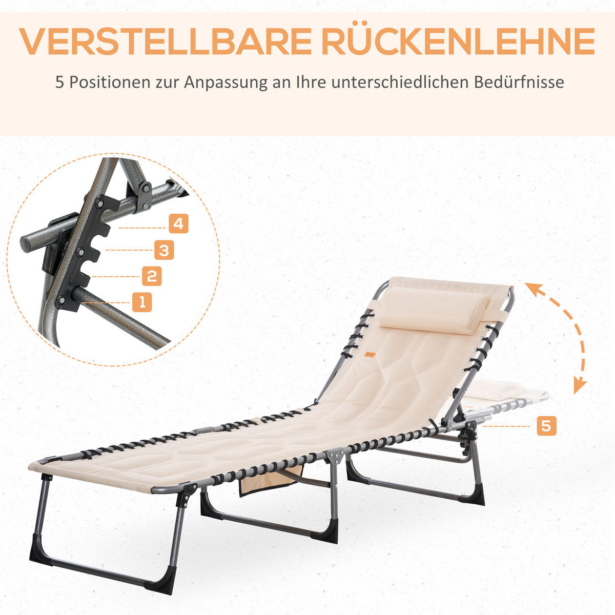 SONNENLIEGE klappbar - Beige, Metall (57/30/188cm) - Outsunny