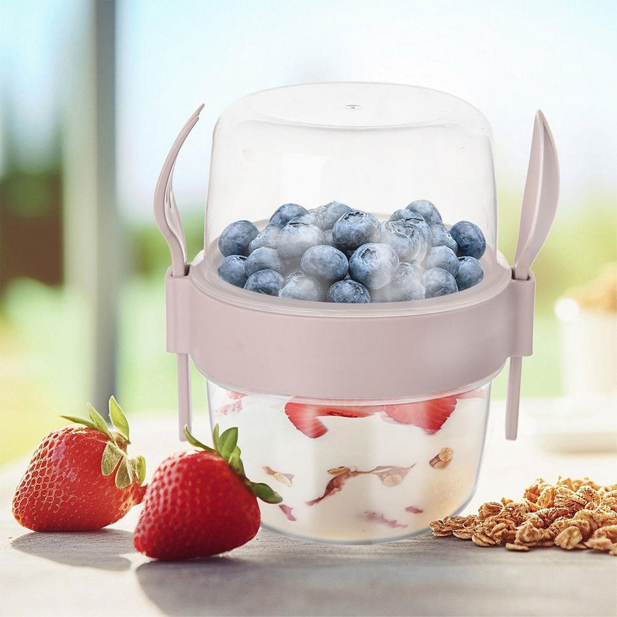 JOGHURTBECHER mit Löffel für die Lunchbox 370 ml - Creme, Kunststoff (10.5/13.5/12.5cm) - Orion 