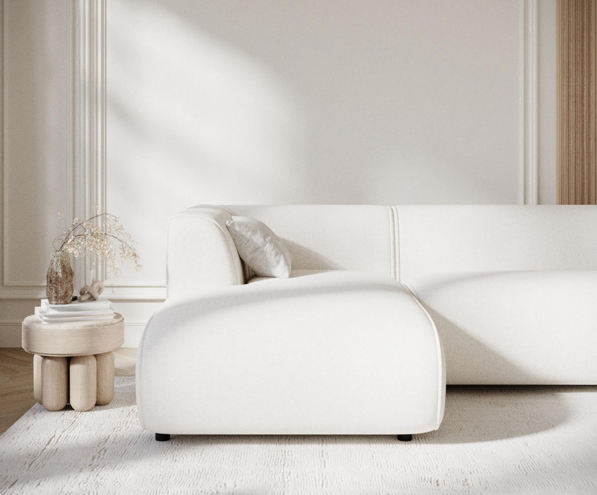 ECKSOFA Melani Creme Webstoff - Creme/Schwarz, Holz/Holzwerkstoff (253/153cm) - Maison de Reve