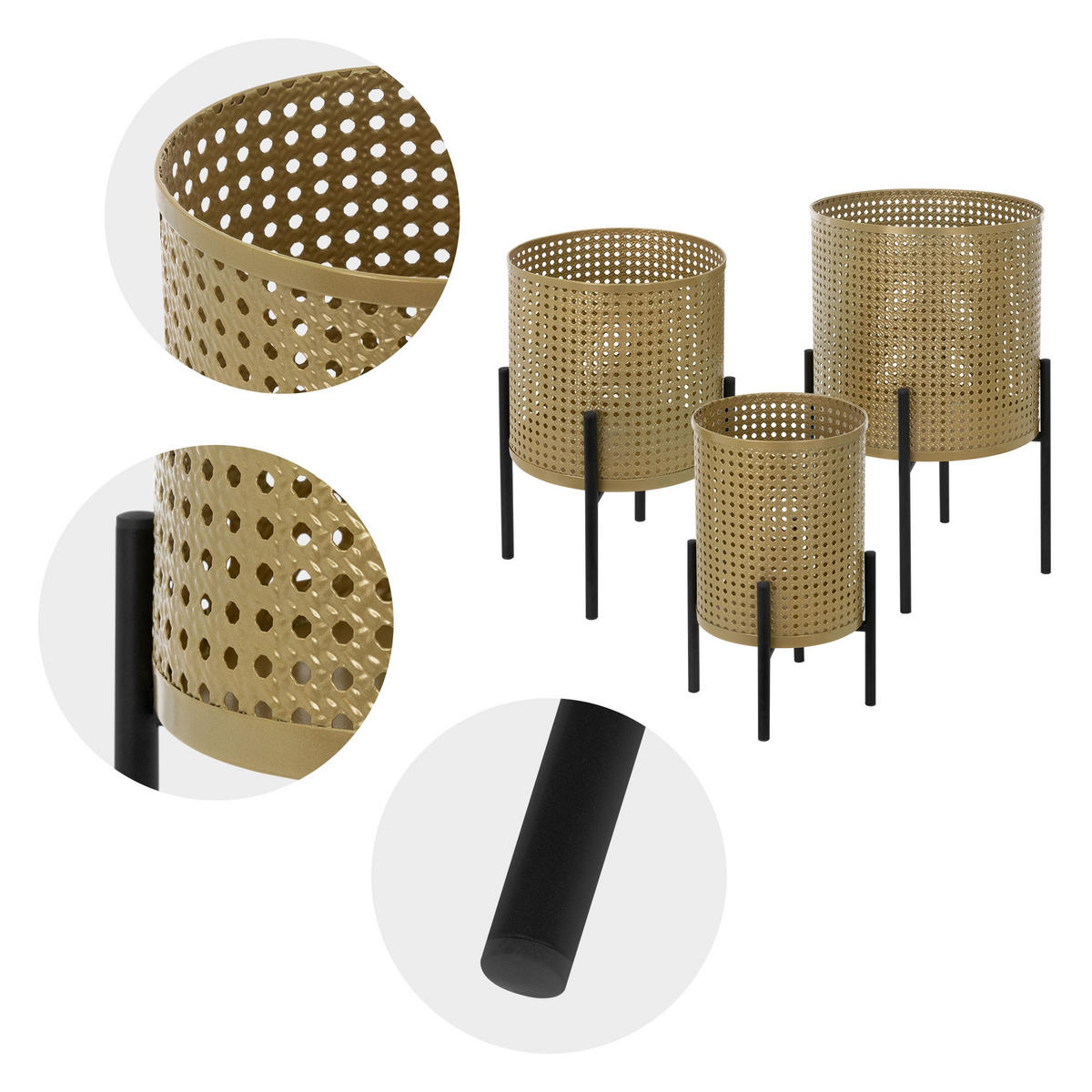 BLUMENSTÄNDER 3er Set - Goldfarben, Metall (30/30/50.5cm) - ML-DESIGN