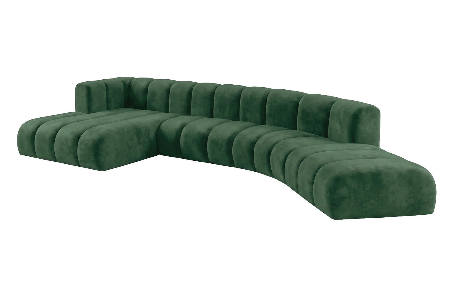 ECKSOFA Modulares In L-Form, Velvet-Stoff Riviera, Grün, Links, GRAND Round - Grün, Holz (445/179cm) - Kaiser Möbel