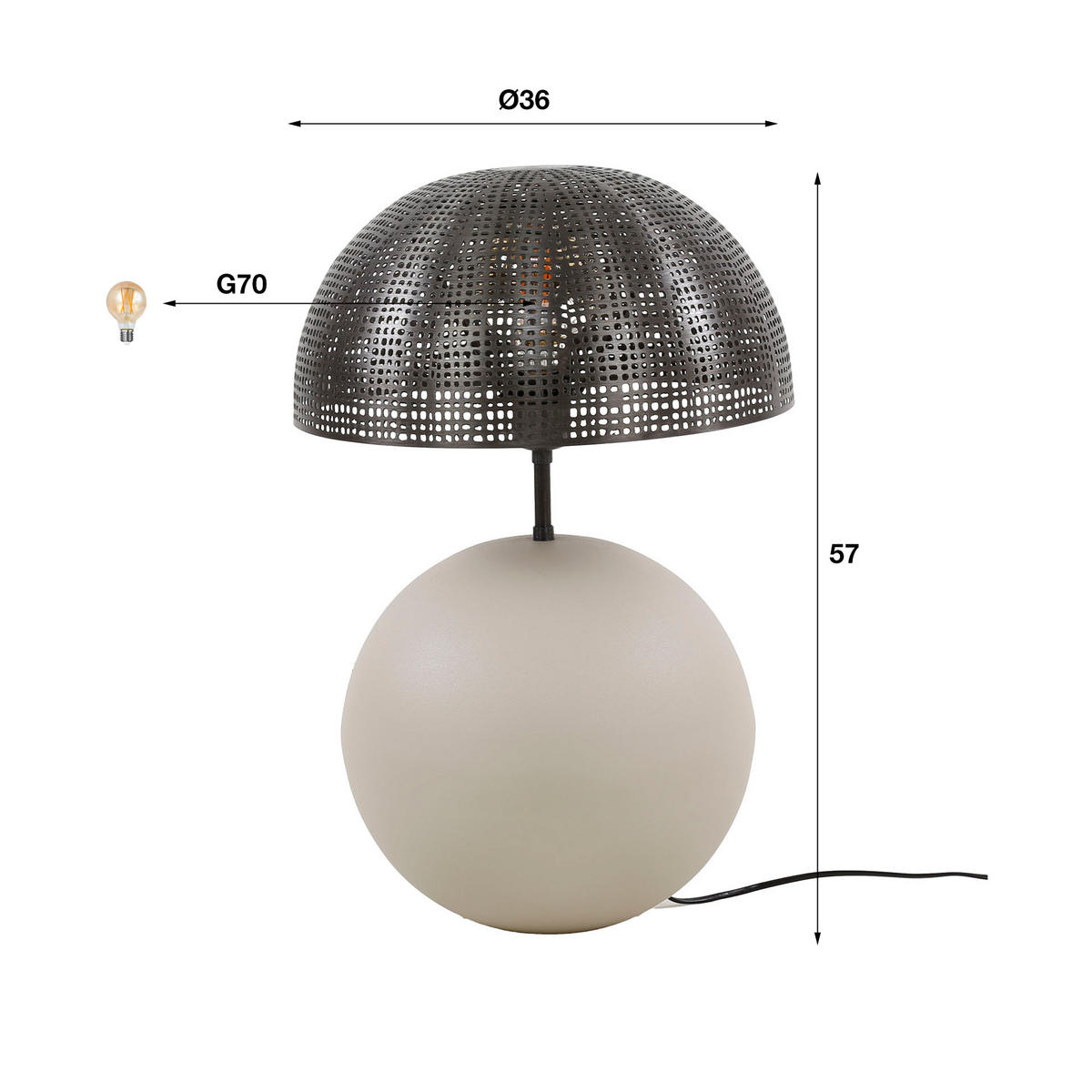 TISCHLEUCHTE Kugel Grau 31/31/ 57 cm - Grau, Metall (31/31/57cm) - Hoyz Collection