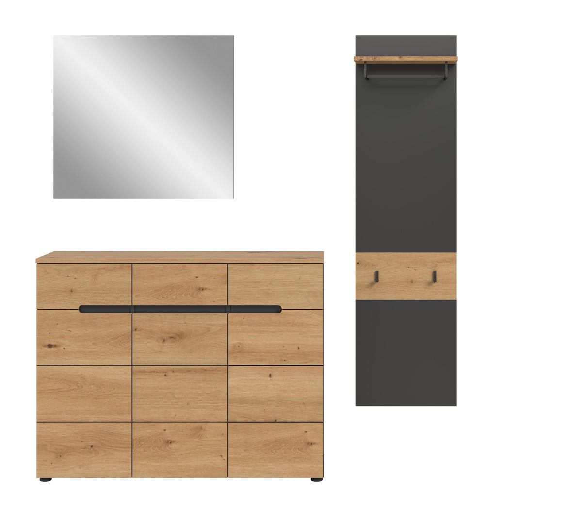 GARDEROBEN-SET CANU3-tlg. (B/H/T: ca. 180/190/37 cm) in Basalt grau/Artisan Nachbildung - Grau, Holzwerkstoff (180/190/37cm)